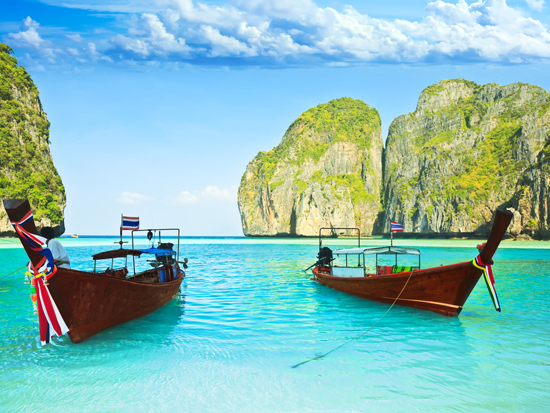 Longtail boats at Maya bay
