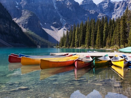 Canoes on Moraine Lake